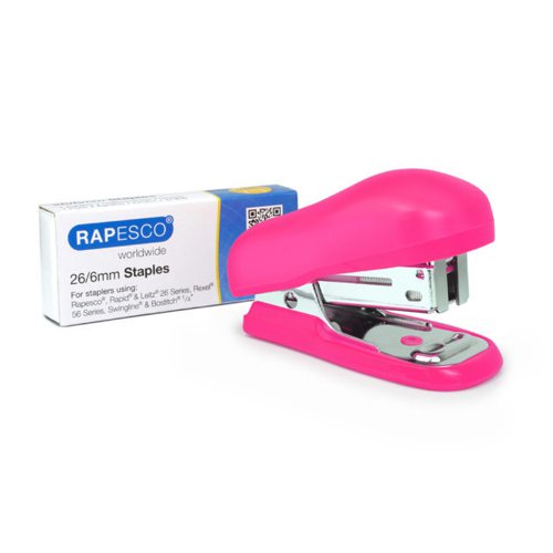 Rapesco Bug Mini Stapler 26/6 Staple with 1000 Staples, Hot Pink,  15 Year Guarantee