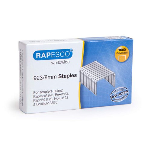 Rapesco 923/8mm (23 TYPE) GALVANISED HEAVY DUTY STAPLES – PACK OF 1000