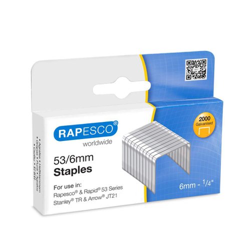 Rapesco 53/6mm Tacker Staples x 2000, colour box 