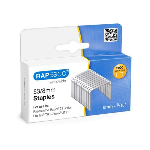 Rapesco 53/8mm Tacker Staples x 2000, Colour Box 
