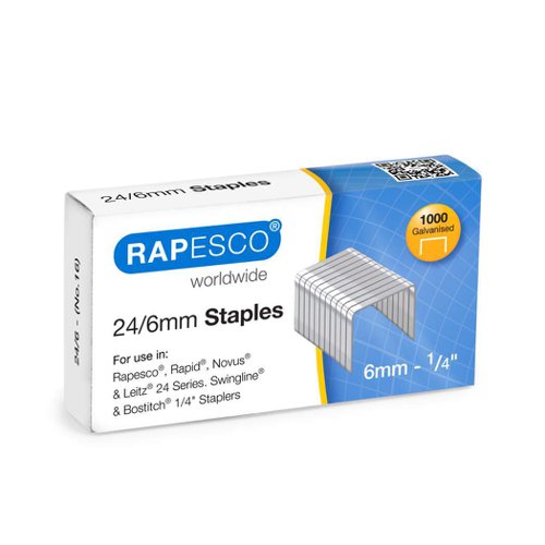 Rapesco Box of 1000 Office Staples, 24/6mm Size, Heavy Duty