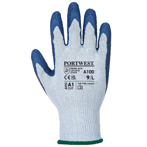 Portwest A100 Grip Glove - Latex Grey/Blue XL Re-usable Gloves A100G4RXL