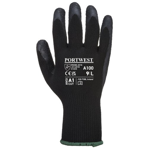 Portwest A100 Grip Glove - Latex Black XXL Re-usable Gloves A100K8RXXL