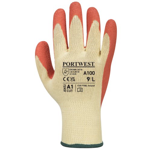 Portwest A100 Grip Glove - Latex Orange XL Re-usable Gloves A100ORRXL