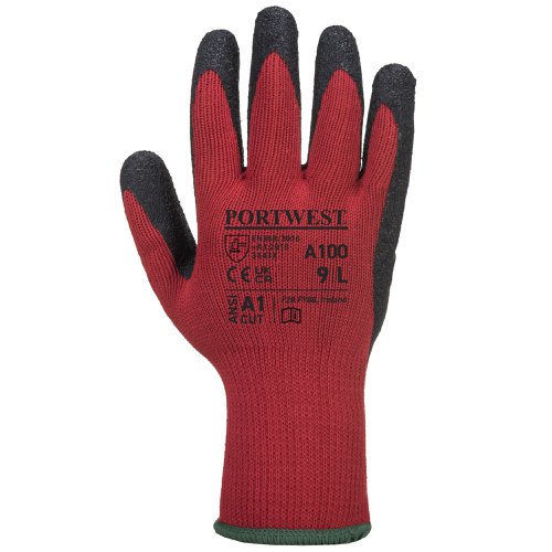 Portwest A100 Grip Glove - Latex Red/Black M Re-usable Gloves A100R8RM