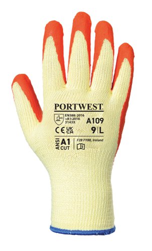 Portwest A109 Grip Glove (Retail Pack) Orange L Re-usable Gloves A109ORRL