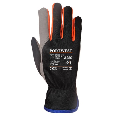 Portwest A280 Wintershield Glove Black/Orange L Re-usable Gloves A280K1RL