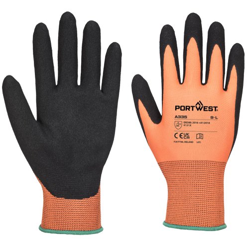 Portwest A335 Dermi-Grip NPR15 Nitrile Sandy Glove Orange/Black L