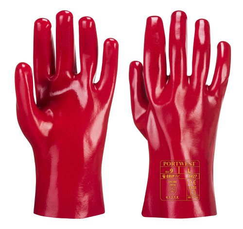 Portwest A427 Grip 12 PVC Gauntlet 27cm Red XL