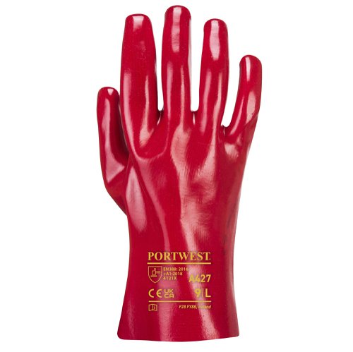 Portwest A427 Grip 12 PVC Gauntlet 27cm Red XL Re-usable Gloves A427RERXL