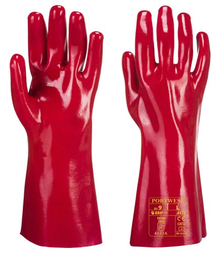 Portwest A435 Grip 12 PVC Gauntlet 35cm Red XL