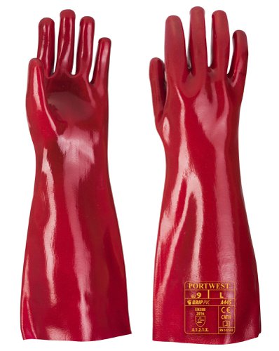 Portwest A445 Grip 12 PVC Gauntlet 45cm Red XL