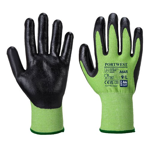 Portwest A645 Green Cut Glove - Nitrile Foam Green/Black XS