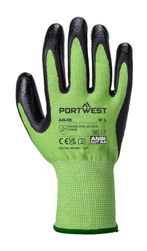 Portwest A645 Green Cut Glove - Nitrile Foam Green/Black XS Re-usable Gloves A645E8RXS