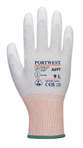 Portwest A697 LR13 ESD PU Palm Glove (Pk12) Grey/White L