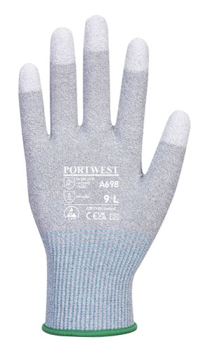 Portwest A698 MR13 ESD PU Fingertip Glove (Pk12) Grey/White L