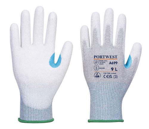 Portwest A699 MR13 ESD PU Palm Glove (Pk12) Grey/White