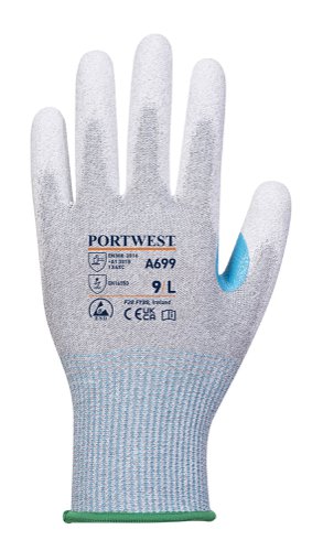 Portwest A699 MR13 ESD PU Palm Glove (Pk12) Grey/White L