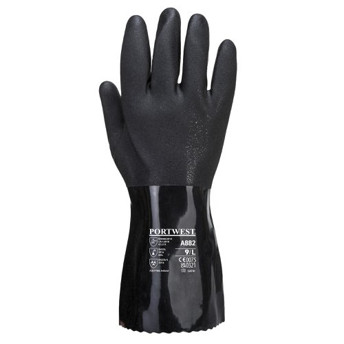 Portwest A882 ESD PVC Chemical Gauntlet Black L Re-usable Gloves A882BKRL