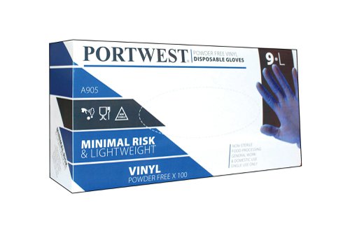 PWT A905 Blue Vinyl Gloves - M (Size 8)