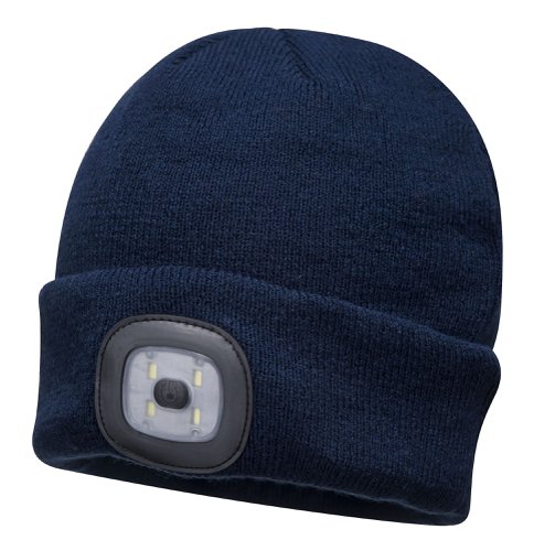 Portwest B029 Beanie USB Rechargeable LED Head Light Navy Headwear B029NAR