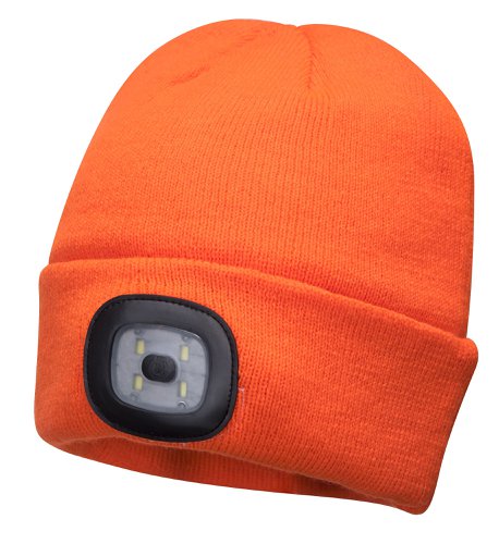 Portwest B029 Beanie USB Rechargeable LED Head Light Orange Headwear B029ORR