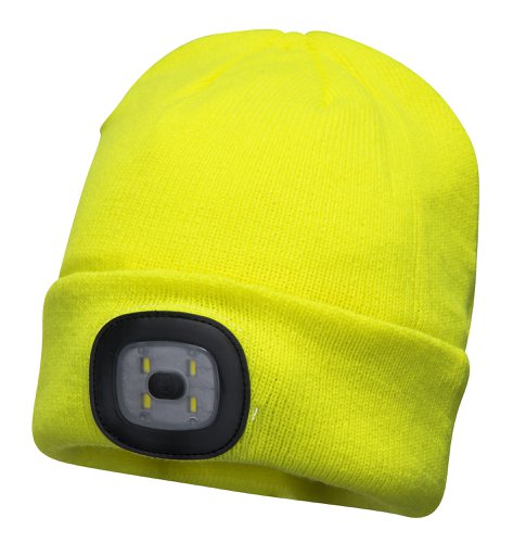 Portwest B029 Beanie USB Rechargeable LED Head Light Yellow Headwear B029YER