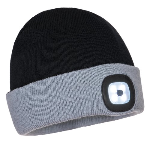 Portwest B034 Two Tone LED Rechargeable Beanie Black/Grey