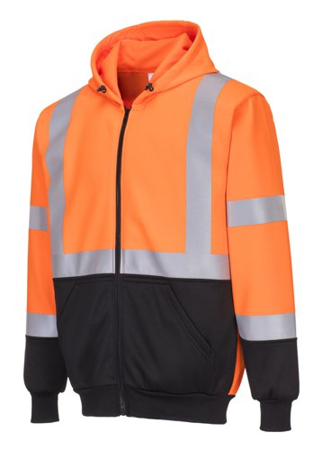 Portwest Hi Vis Contrast Zipped Hoodie L Orange/Blk | Portwest