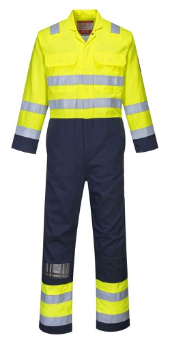 Portwest BIZ7 Bizflame Work Hi-Vis Anti-Static Coverall Yellow/Navy