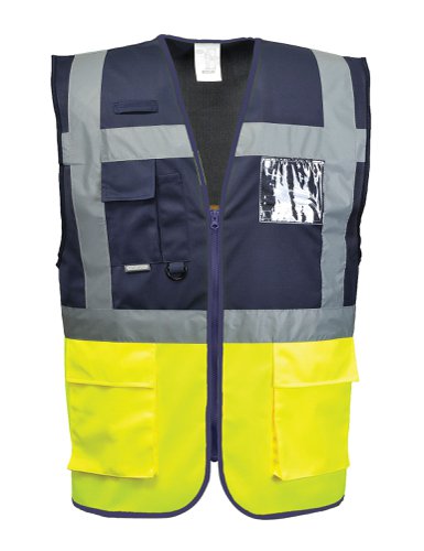 Portwest C276 Paris Hi-Vis Contrast Executive Vest Yellow/Navy L