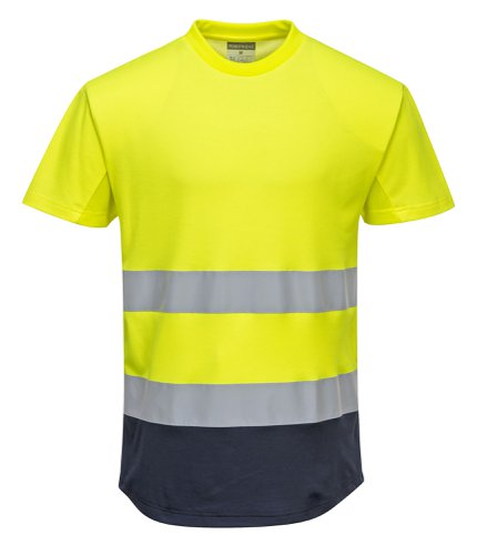 Portwest C395 Hi-Vis Contrast Mesh Insert T-Shirt S/S Yellow/Navy L