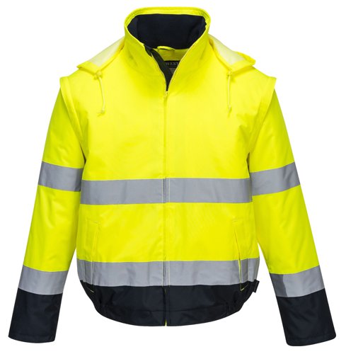 Portwest C464 Hi-Vis 2-in-1 Contrast Essential Lite Bomber Jacket Yellow/Navy L