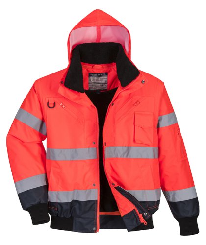 Portwest C465 Hi-Vis 3-in-1 Contrast Bomber Jacket Red/Navy L