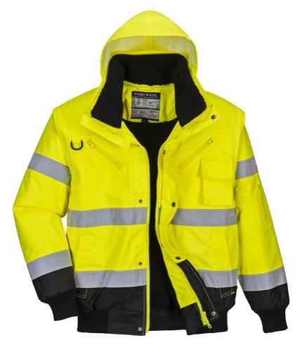 Portwest C465 Hi-Vis 3-in-1 Contrast Bomber Jacket Yellow/Black L