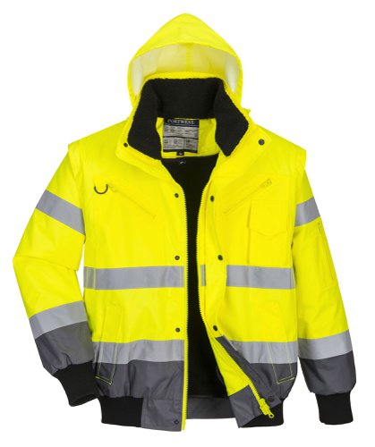 Portwest C465 Hi-Vis 3-in-1 Contrast Bomber Jacket Yellow/Grey L