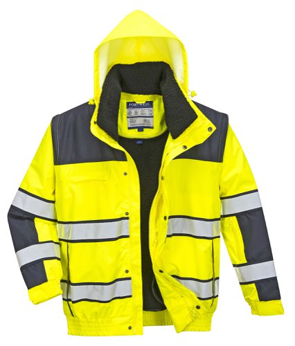 Portwest C466 Hi-Vis 3-in-1 Contrast Winter Bomber Jacket Yellow/Navy L