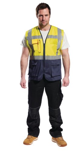 Portwest Warsaw Hi Vis Contrast Executive Vest M Orange/Navy (Pack of 10)