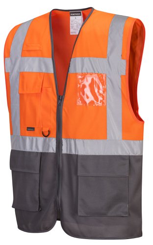 Portwest Warsaw Hi Vis Contrast Executive Vest XL Orange/Gry (Pack of 10)