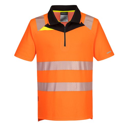 Portwest DX412 DX4 Hi-Vis Zip Polo Shirt S/S Orange/Black 4XL