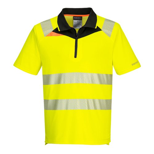 Portwest DX412 DX4 Hi-Vis Zip Polo Shirt S/S Yellow/Black 4XL