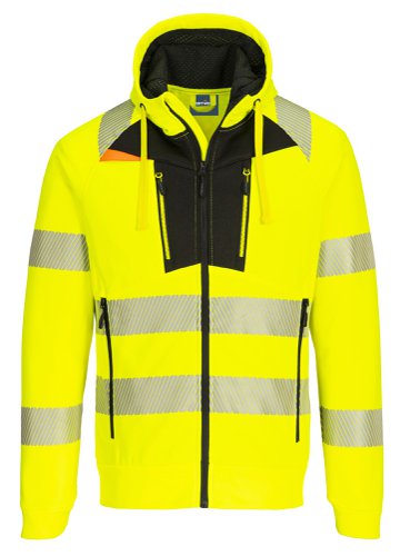 Portwest DX477 DX4 Hi-Vis Funnel Neck Zipped Sweatshirt Yellow/Black L