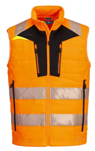 Portwest DX479 DX4 Hi-Vis Hybrid Baffle Bodywarmer Orange/Black L