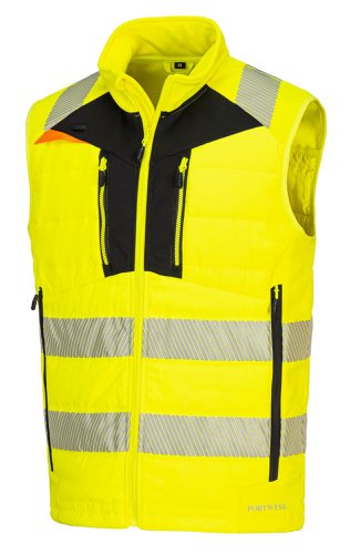 Portwest DX479 DX4 Hi-Vis Hybrid Baffle Bodywarmer Yellow/Black M Waistcoats & Bodywarmers DX479YBRM