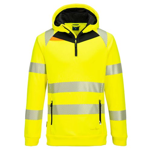 Portwest DX482 DX4 Hi-Vis 1/4 Zip Hoodie Yellow/Black L