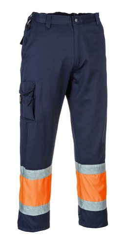 Portwest Hi Vis Contrast Class 1 Service Trousers 2XL Orange/Navy