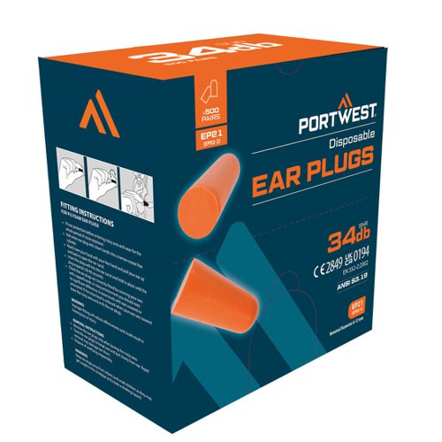 Portwest EP21 Ear Plug Dispenser Refill Pack (500 pairs) Orange