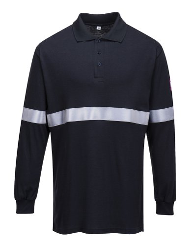 Portwest FR03 Flame Resistant Anti-Static Long Sleeve Polo Shirt with Reflective Tape Navy