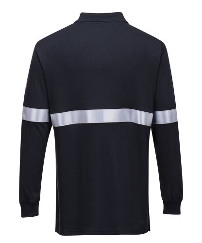 Portwest FR03 Flame Resistant Anti-Static Long Sleeve Polo Shirt with Reflective Tape Navy L