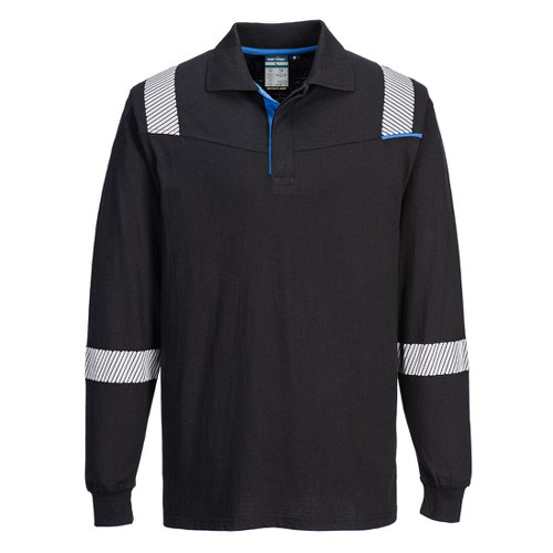 Portwest FR711 WX3 Flame Resistant Long Sleeve Polo Black